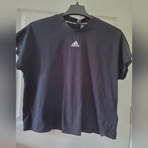 Adidas Women Black 3 white stripe T-Shirt Tee Size L